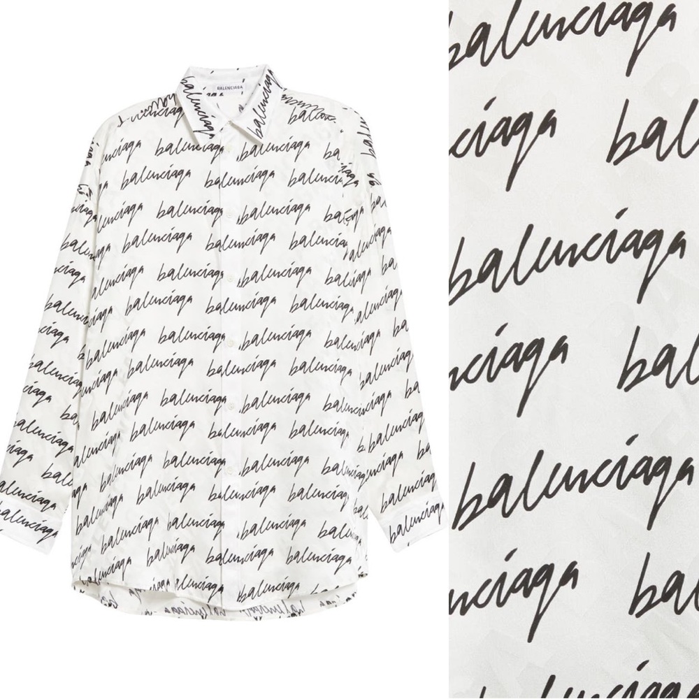 Balenciaga Scribble Logo Jacquard Silk Blouse